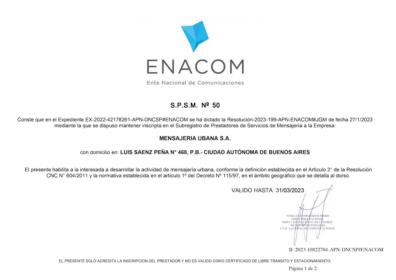 Certificado ENACOM